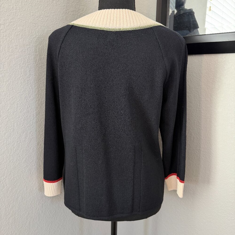 ST. JOHN Sport Wool Cardigan Sweater Black Cream Button Front Small - Picture 5 of 12